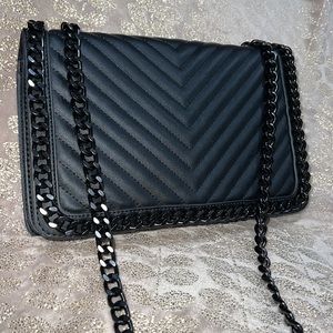 Aldo Black Faux Leather Quilted Heavy Black chain Shoulder bag handbag